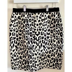 Snow Leopard Print Ann Taylor Wool Blend Mini Skirt Size 4 Winter Animal Women's